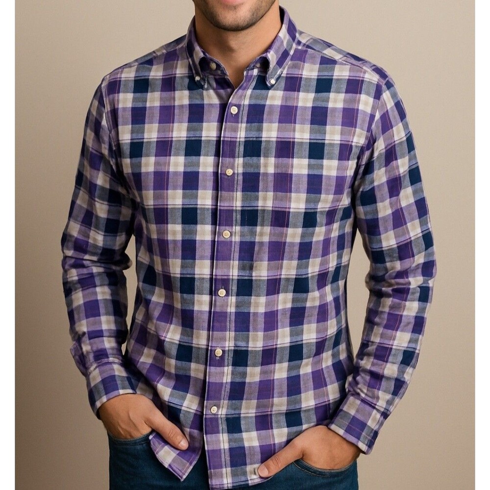 Jos A Bank Traveler Button Dress Shirt Men's L Tailored Fit Long Sleeve Pocket